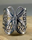 Vintage 925 Silver Filigree Butterfly Statement Ring Size 7.5 Signed DGS