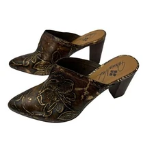 Patricia Nash Ruffina Mule Heels Womens Size 8.5 Brown Leather Gold Accents