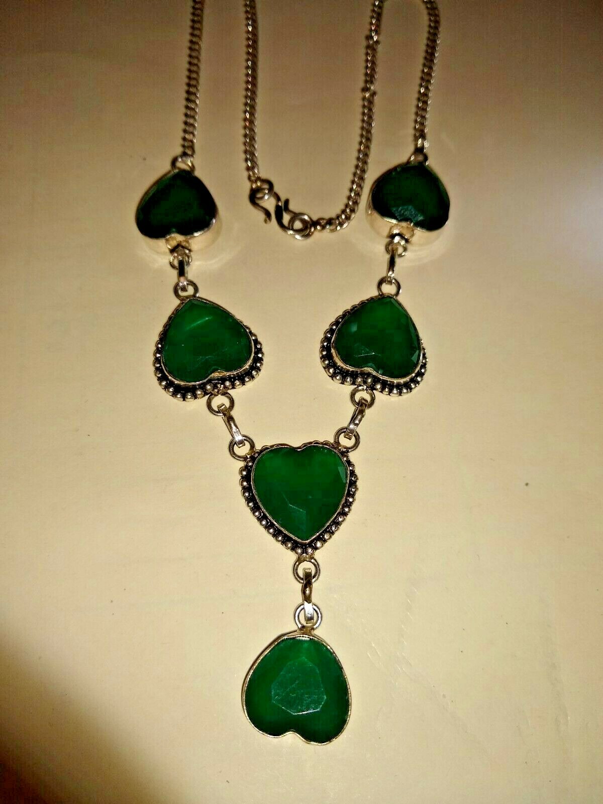 STERLING SILVER GREEN GEMSTONE STATEMENT NECKLACE - image 3