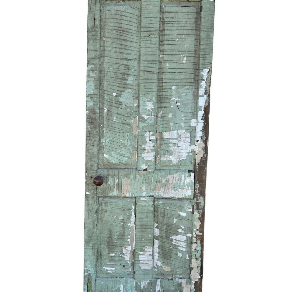Porta de madeira maciça antiga 4 painéis salvamento arquitetônico 79,5 x 29,75 verde - Imagem 2 de 4