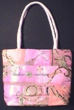 Sari Bag Boho Chic Square Vintage Patchwork Antique Beads India PINK