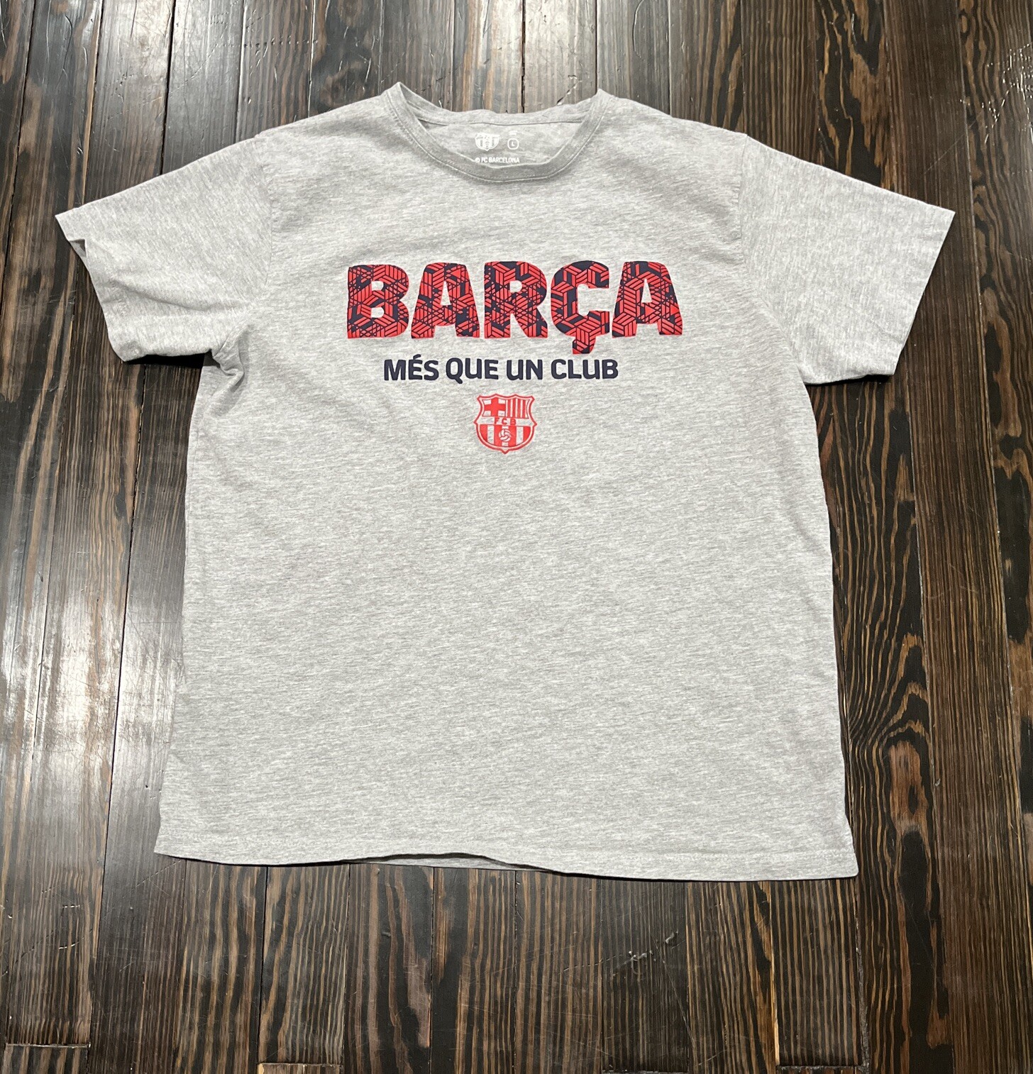 Camiseta FC Barcelona Team Store Estampado Gráfico Hombre Grande Gris Algodón