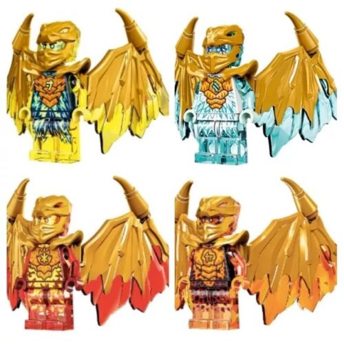 Lego Ninjago ALL 4 Crystalized Golden Dragon Minifigures Cole — Jay — Kai — Zane