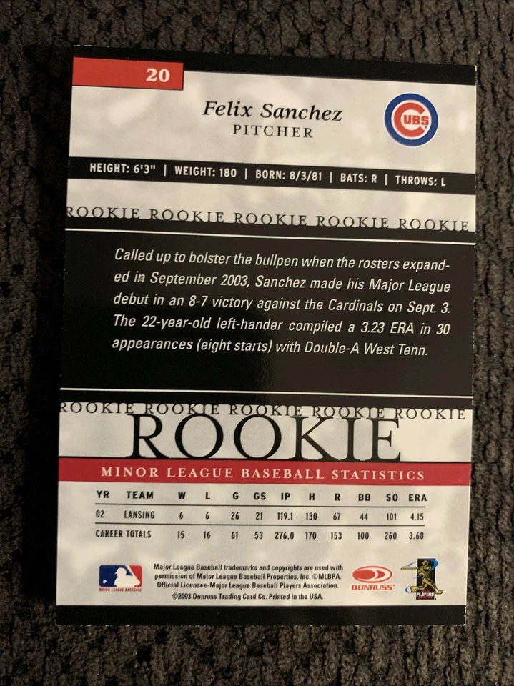 2003 Donruss Elite Extra Edition Felix Sanchez Rookie RC #363/900 Cubs #20 GEM - Image 4 of 4