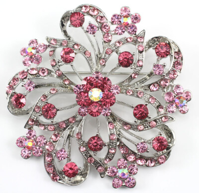 Pink Fancy Austrian Rhinestone Crystal Trendy Bridal Wedding Brooch Pin
