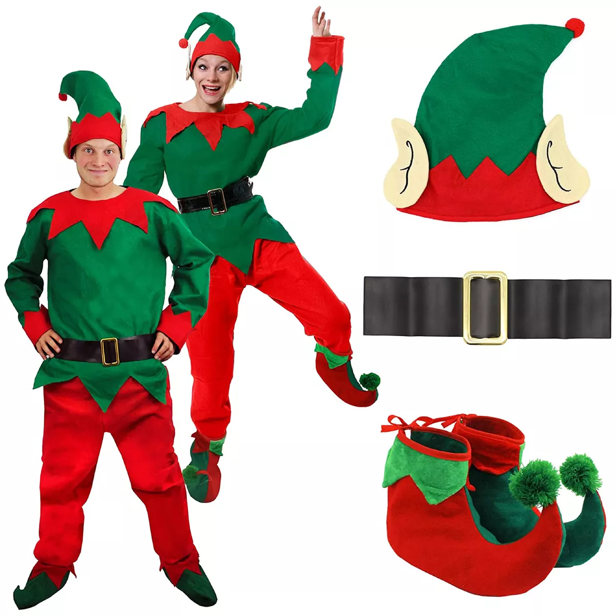 ADULTS ELF COSTUME 5 PC ADULT CHRISTMAS FANCY DRESS SANTA S HELPER