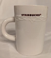 Starbucks Embossed w/ White Holiday Lace Ceramic Coffee Cup Mug 10oz 2010