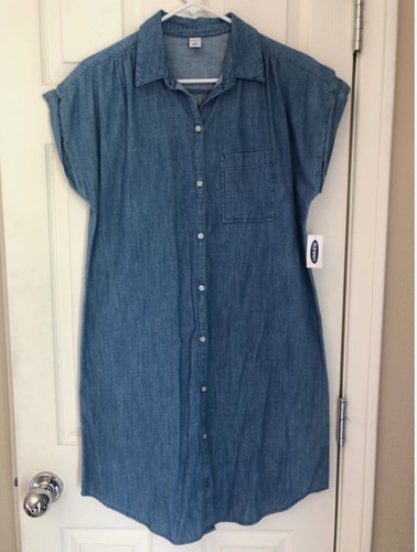 Old Navy Womens Dress Denim Blue Button Short Sleeve Size Medium