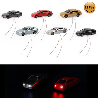 12pcs N Scale 1:160 Head Lighted Model Car Model Layout 12V EC150