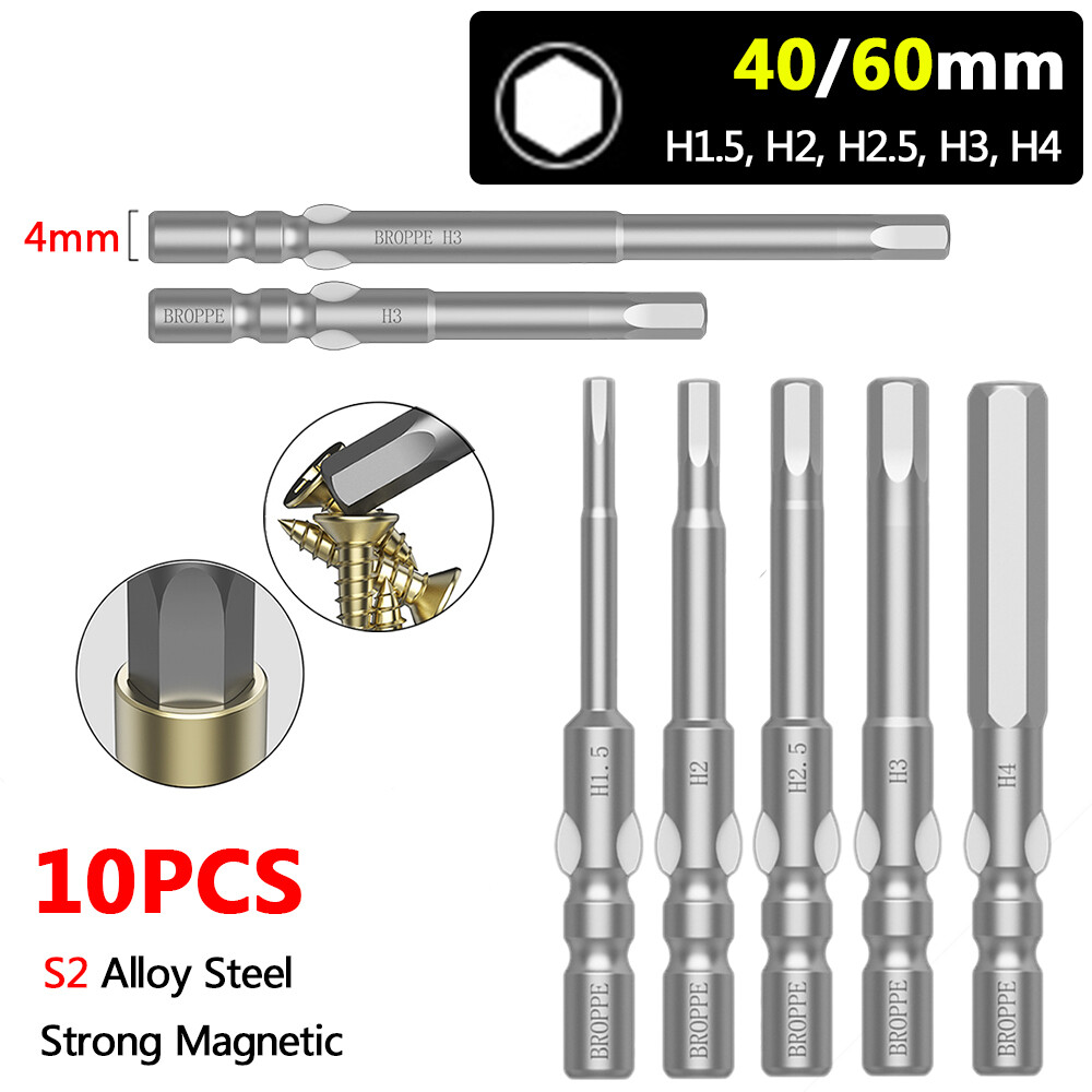 10X 4mm Round Shank Hex Bits H1.5-H4 Set Fit for 800 Torque