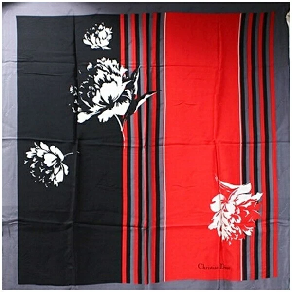 Christian Dior foulard carré soie fleur rouge noir 75cm 29