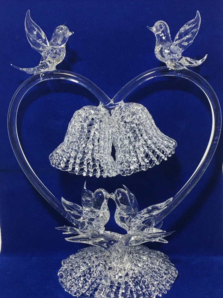 "Topper de pastel de boda de vidrio artístico vintage firmado por el artista Gerald R. Neff 1978 9""H" Foto 4 de 4