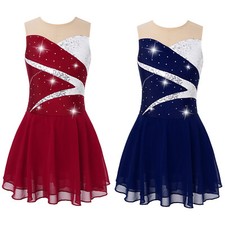 Kids Girls Sleeveless Rhinestone Ballet Leotard Dress Figure Ice Skating Dresses
