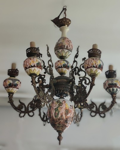 KRONLEUCHTER KERZEN LÜSTER DECKENLAMPE 6-FL CHANDELIER PORZELLAN/BRONZ/MESSING - Bild 6 von 24