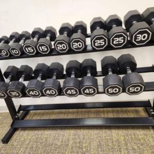 Urethane 5-50 (550 LBS) Dumbbell Set w/3 Tier Rack - Picture 1 of 6