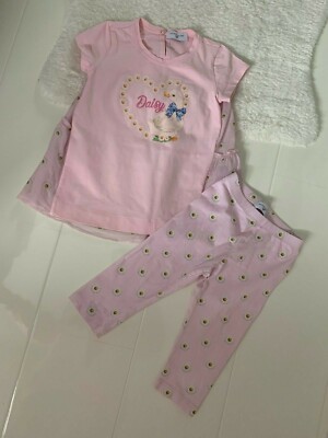 MONNALISA BEBE PINK DAISY AND DUCK SWING BACK TOP & LEGGINGS SET - 24M 92CM 