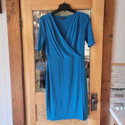 White House Black Market Teal Blue Dress Sz 8 Faux Wrap Stretch Needs Belt  WHBM | eBay