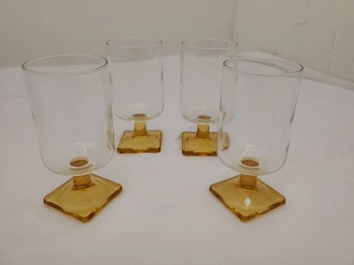 4 VTG Federal Glass NORDIC TOPAZ Clear W/Yellow Square Foot  C14