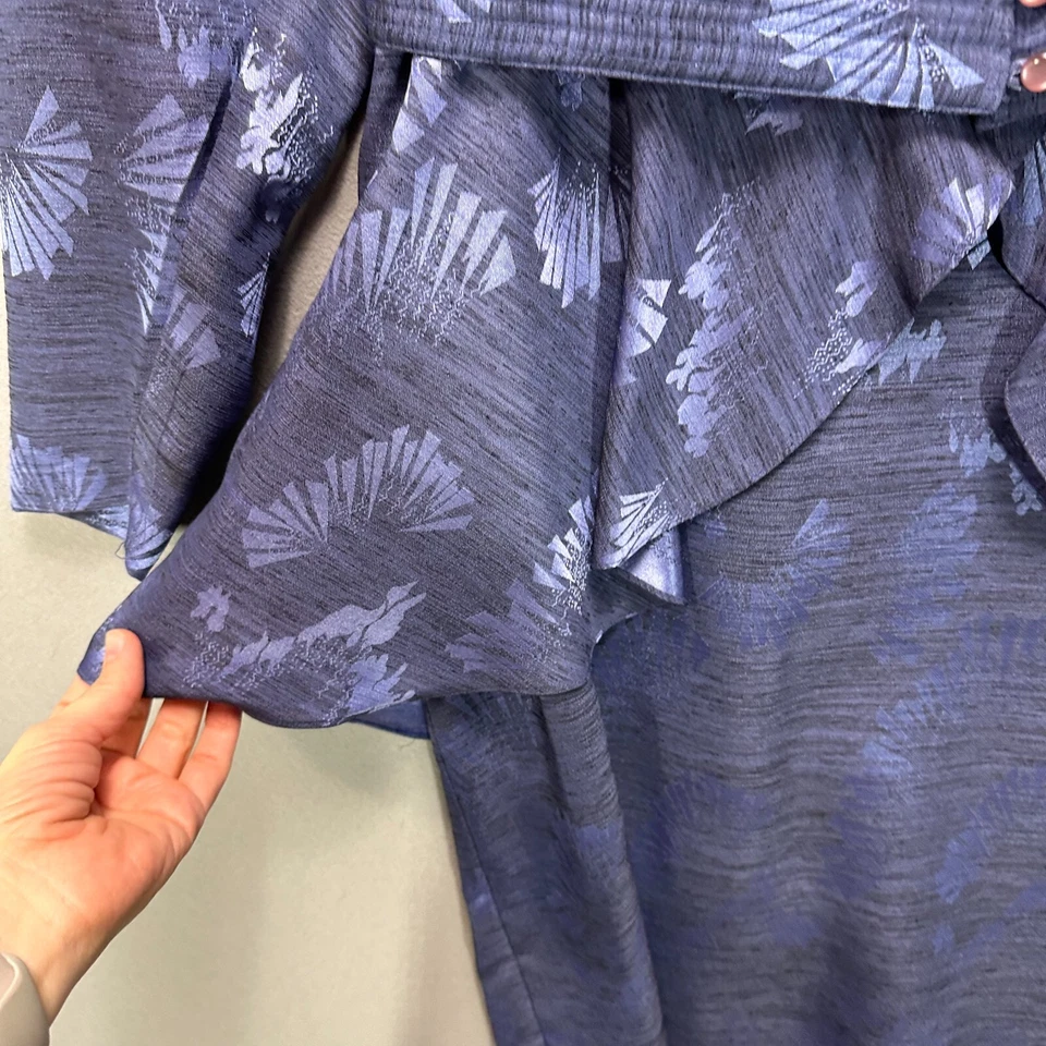 Vestido de festa Peplum vintage anos 80 feminino M/L azul metálico coquetel manga longa 30" - Imagem 3 de 4