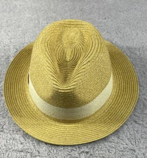 Sun 'N' Sand Headwear Fedora Straw Hat Womens Adjustable Brown Preowned