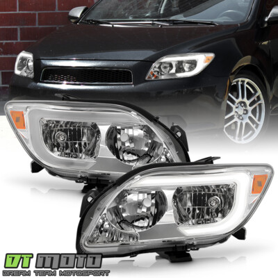 For 2005 2006 2007 Scion tC LED Tube Chrome Headlights Headlamps Pair Left+Right
