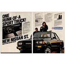 1980s Nissan Pickup Ad Vtg Magazine Print 2 Page Hunk Sport Truck Datsun 4WD ST