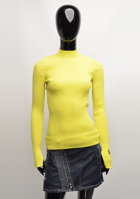 Pringle Of Scotland X H&M Rib Knit Mock Neck Lime Yellow Jumper