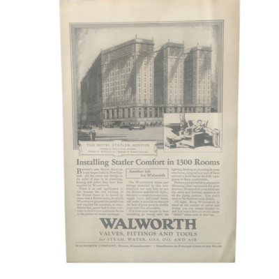 Vintage 1927 Walworth Comfort in 1300 Rooms Ad Advertisement