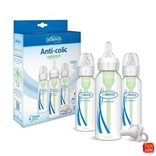 Dr. Brown's 8oz Anti-Colic Bottle 3-Pack, Level 1 Slow Flow Nipple Pacifier 0m
