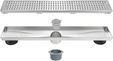 18-Inch Brushed Linear Shower Drain with Removable Quadrato Pattern Cover, 304
