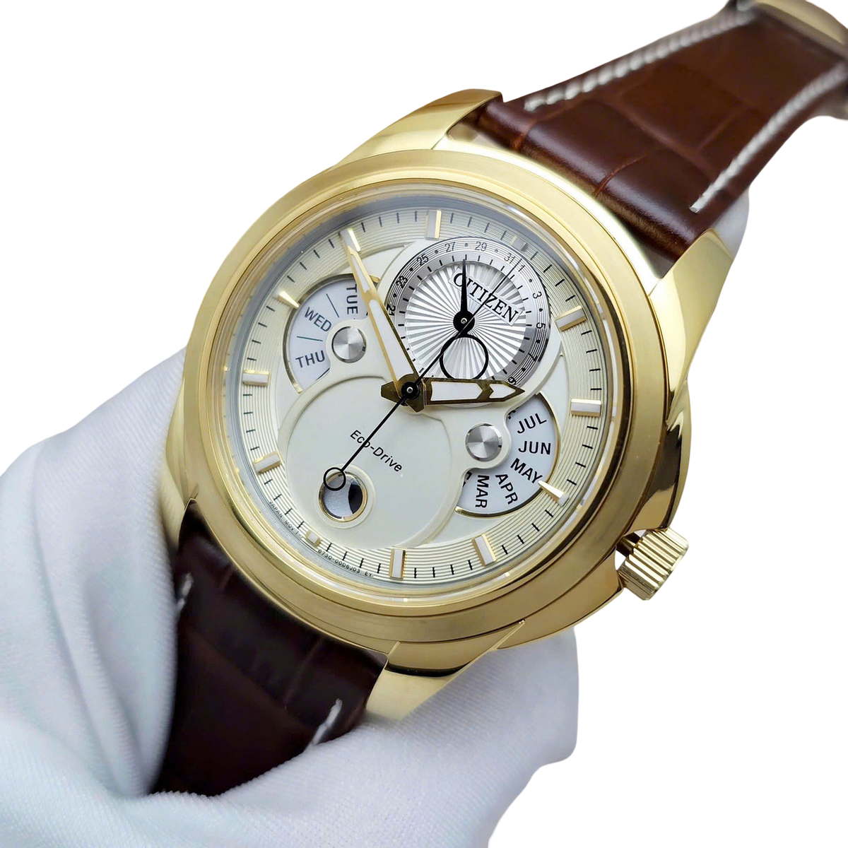 Citizen Calendrier Gold Sapphire Dial Day Date Month Men's Watch