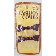VINTAGE NEW 1975 Goody 8051 Bow Shaped Kant-Slip Fashion Combs Set of 2 Brown