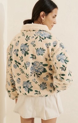 The Tiny Sister Floral Jacket Beige/Blue/Green Button Front Pockets Puff Size M