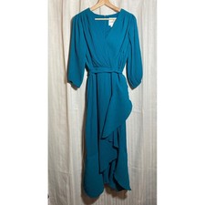 Romantic Sam Edelman Teal Blue Pleated Ruffle High Low Midi Dress Womens 2 Chic