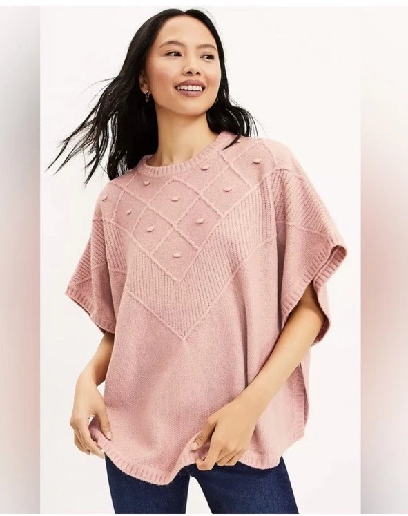 LOFT Pink Modern Poncho Sweater Wool Blend Textured Design SIZE XL/XXL. NEW