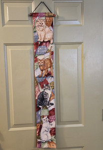 Cat Tapestry Vintage Wall Hanging Bell Pull Tabby Tan Orange White ERG 39" Long