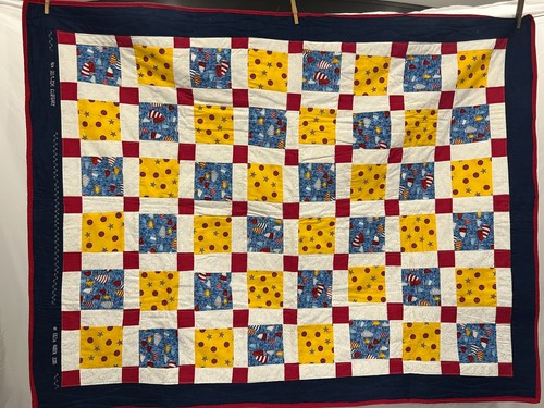Handmade Patriotic Sailboat Quilt 42x45 Red White Blue Yellow Signed 2018