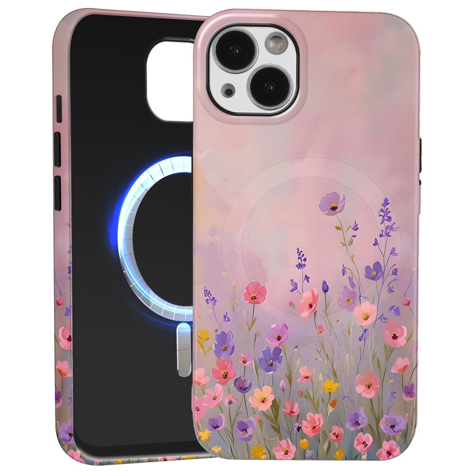Coque iPhone 15 Fleurie Magnétique : Idée Cadeau Idéale pour Femmes et Filles