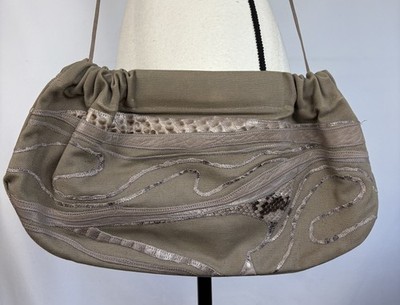 VTG Carlos Falchi Canvas & Snakeskin Patchwork Crossbody Neutral 17''x9''