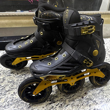 LIKU Men's Inline Skates Black/Gold 3-Wheel 125mm Wheels US M8.5/W9.5