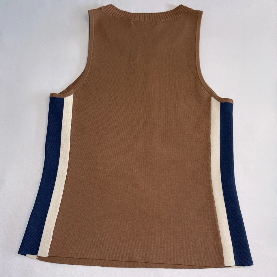 Camiseta sin mangas Central Park West: Harlow Varsity Racer camel con rayas azules y blancas M Foto 3 de 4