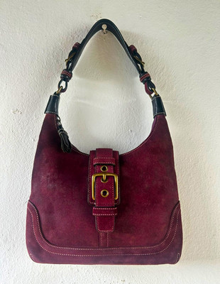 Vintage 2004 Coach Hamptons Suede Hobo Shoulder Bag   Style 7471   Plum