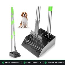 Dog Pooper Scooper 38 Inch Long Handle Stainless Metal Rake and Tray