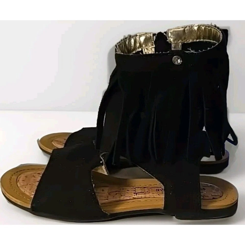 Sandalias Stuart Weitzman Niñas Gamuza Camia Flecos Negras Romanas Talla 13 Foto 3 de 4
