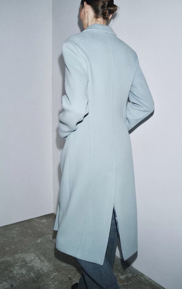 ZARA BLUE SIZE S FITTED WOOL BLEND COAT ZW COLLECTION SKY FW25/26