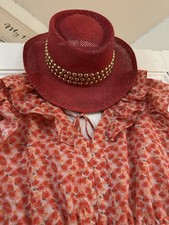 Stunning Red gold, studded, straw woven vintage Cowgirl hat