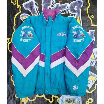 90s NBA STARTER製 シャーロットホーネッツ 両面刺繍 スタジャン Vintage 90s Charlotte Hornets Starter Arm Logos Jacket XL vtg NBA