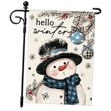 Christmas Garden Flag Garden Size-12 x 18" Hello Winter Snowman Light Blue