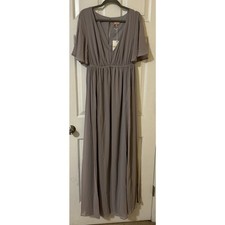 Show Me Your Mumu Dress Womens sz 1X Emily Empire Maxi Dove Gray Chiffon NWT C9