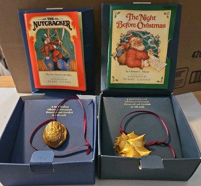 Nutcracker Suite & Christmas holly 18k  Gold Finished Ornaments & Book Christmas